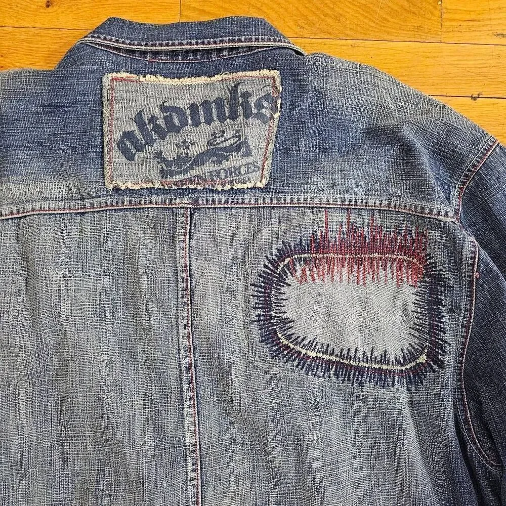 Akademiks Men Jean Jacket Unseen Forces Distressed XXL